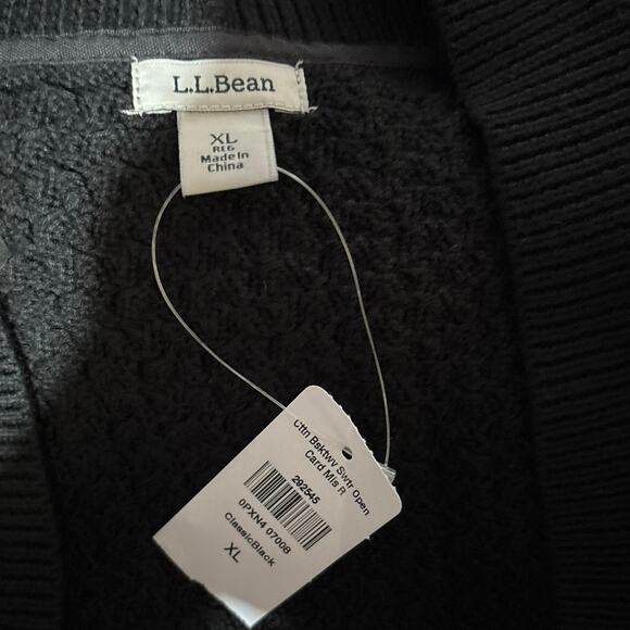 NEW LL Bean Size XL Cardigan Sweater Basketweave Black 100% Cotton - Picture 4 of 6